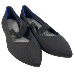 Rothy's Womens Black Point Toe Flat Shoes Ballet Strap Classic Comfort Size 10.5